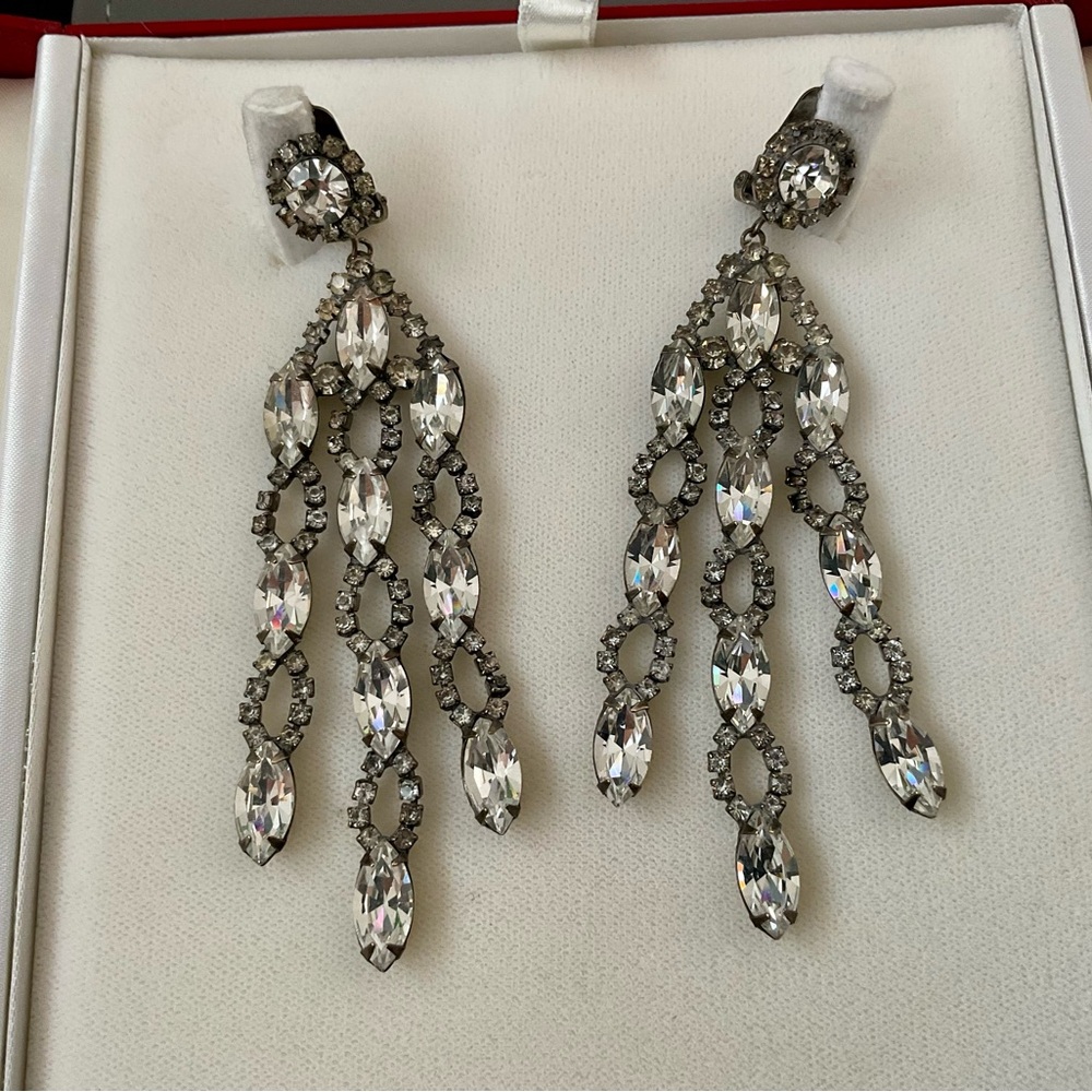 Vintage KJL Silver and Crystal Chandelier Earrings